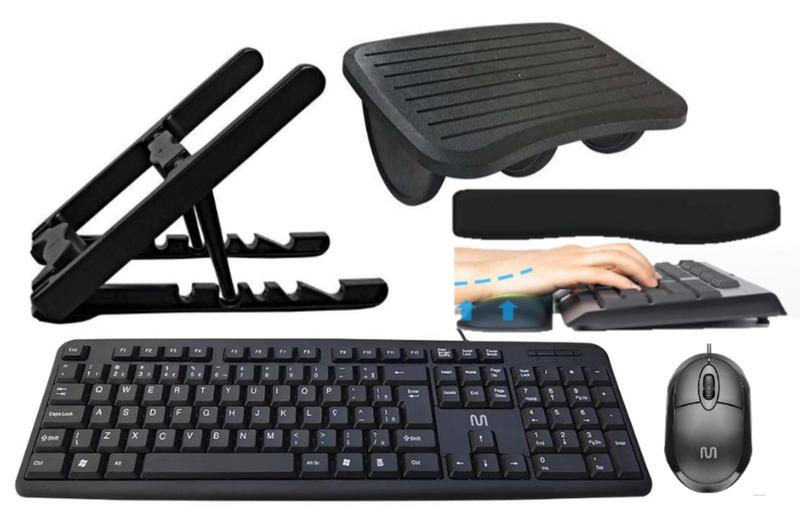 Imagem de Kit Office - Suporte Note, Teclado e mouse  com fio, Apoio Para Teclado e Apoio de Pés