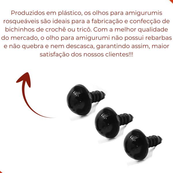 Imagem de Kit Olho Para Amigurumi Rosqueavel 06/08/10mm Em Plastico Com 100 Peças