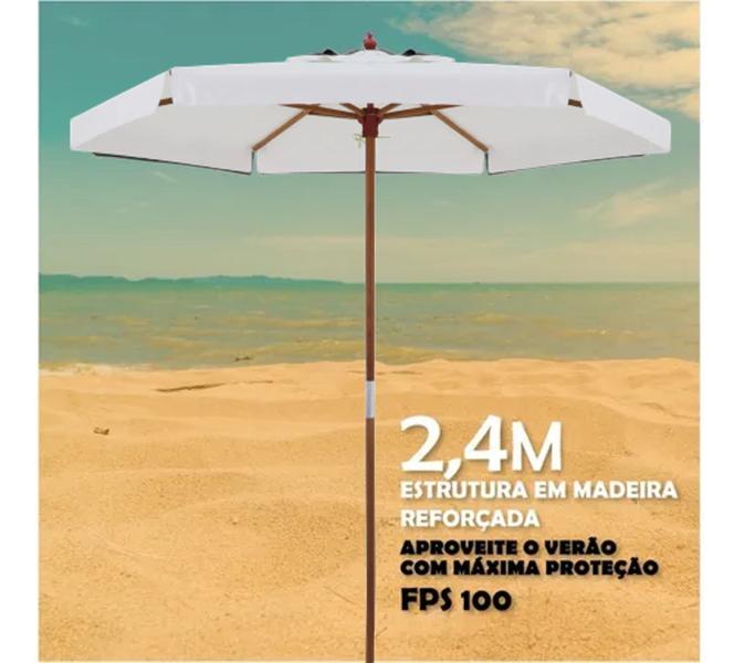 Imagem de Kit Ombrelone 2,4 Metros Xangri-lá Madeira Bagum + Base Plástica Praia Areia Jardim Branco - Belfix