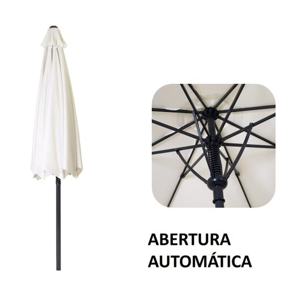 Imagem de Kit Ombrelone Alumínio 3m Guarda Sol Automático Itapuã Bege + Base Aço - Mor