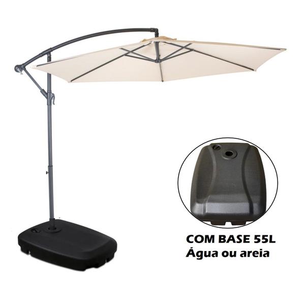 Imagem de Kit Ombrelone Bora Bora Guarda Sol 3 Metros Bege Com Base Plástica 55L - Mor