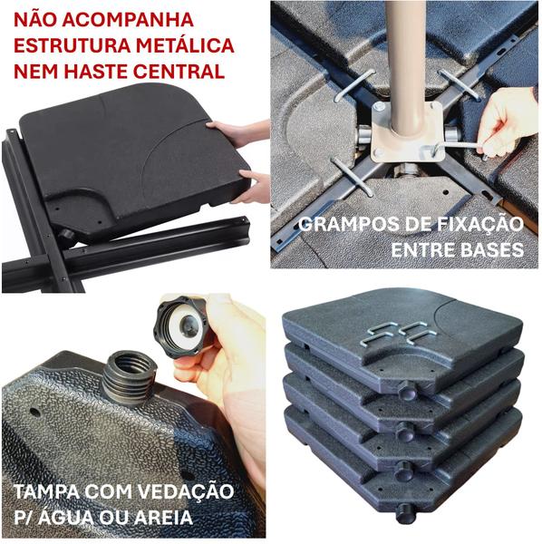 Imagem de Kit Ombrelone Lateral Suspenso 3m Bora Bora Com Manivela + Base 60L Quadrada - Mor