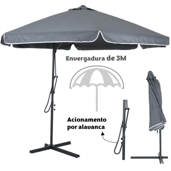 Imagem de Kit Ombrelone Lateral Suspenso 3m Oslo Com Alavanca + Base 60L Quadrada - Belfix