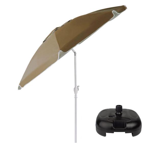 Kit Ombrelone Maresias 2,5m Bagum Alumínio Articulado Manivela Marrom Com Base Plástica Preta - Belfix Imagem de Kit Ombrelone Maresias 2,5m Bagum Alumínio Articulado Manivela Marrom Com Base Plástica Preta - Belfix