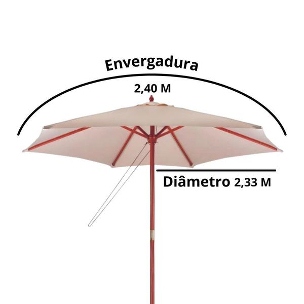 Imagem de Kit Ombrelone Piscina Madeira 2,4m Bege + Base Guarda Sol  Mor 