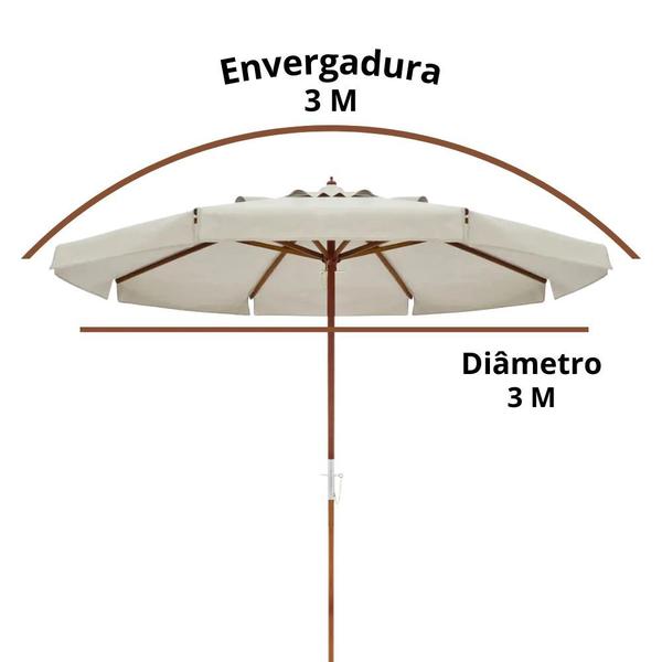 Imagem de Kit Ombrelone Positano 3m Bagum e Madeira Bege Jardim + Base Preta Aco