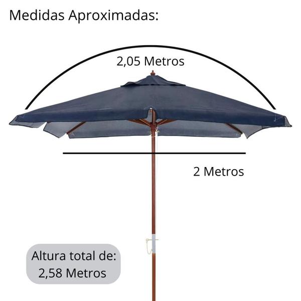 Imagem de Kit Ombrelone Sardenha 2,05m Azul Jardim + Base Preta 22 Kg