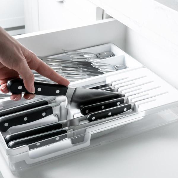 Imagem de Kit organização cozinha faca talheres e utensilhos branco ou