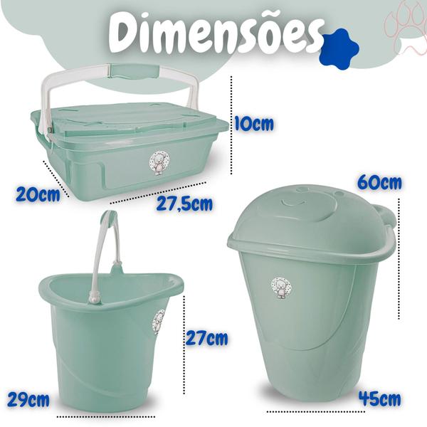 Imagem de Kit organização infantil Organizador 3L Cesto 41L Balde 8L Baby Menino Verde