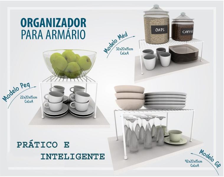 Imagem de Kit Organizador Armário Cozinha Prateleira Aramado Aço 3 Un