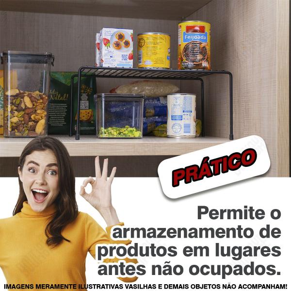 Imagem de Kit Organizador De Armário Prateleira Cozinha Grande E Porta Pratos