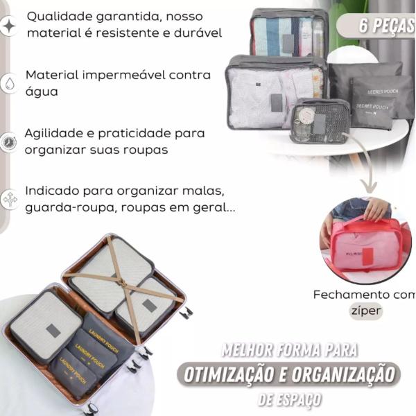 Imagem de Kit Organizador De Bolsa E Mala De Viagem 6 Peças Várias Cores