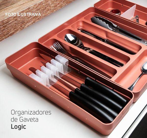 Imagem de Kit organizador de gavetas de cozinha Branco 2 peças OU organizador talheres e porta facas