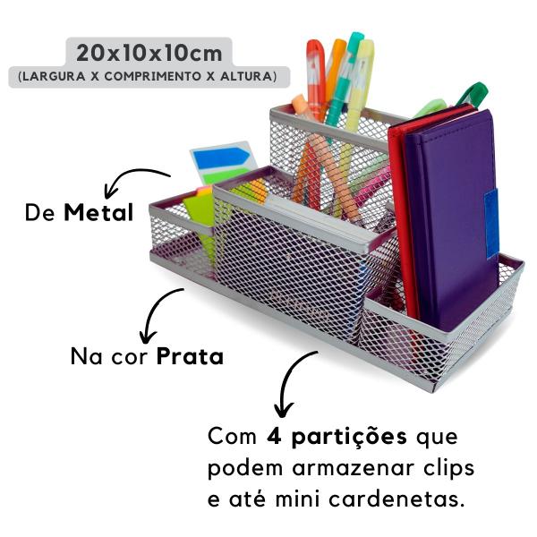 Imagem de Kit Organizador de Mesa e Lixeira de Escritório, Porta caneta lápis, Porta treco, Lixeira Aramada 10l Preto 