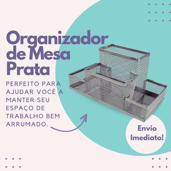 Imagem de Kit Organizador de Mesa para Escritório de 4 Partições Prata