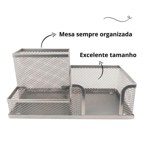 Imagem de Kit Organizador de Mesa Prata com 3 Partições para Escritório