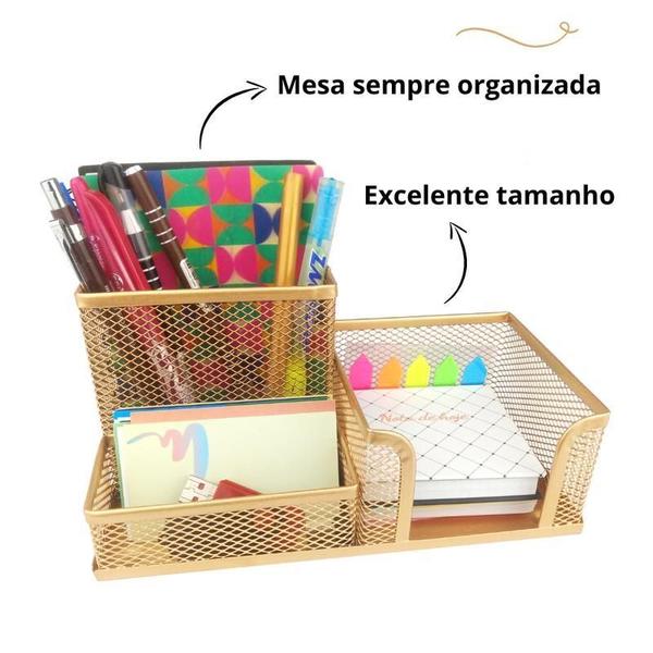 Imagem de Kit Organizador Dourado Ouro Com 3 Partições Para Escritório