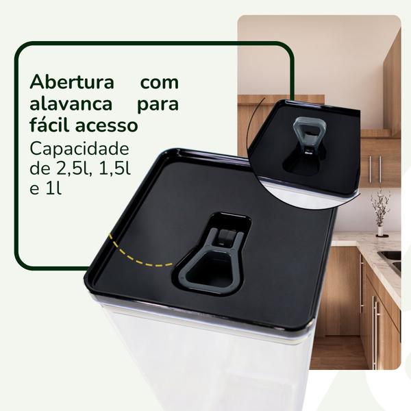 Imagem de Kit Organizador Hermético Dubai 5 Litros pote plástico organizador de cozinha empilhável vedação