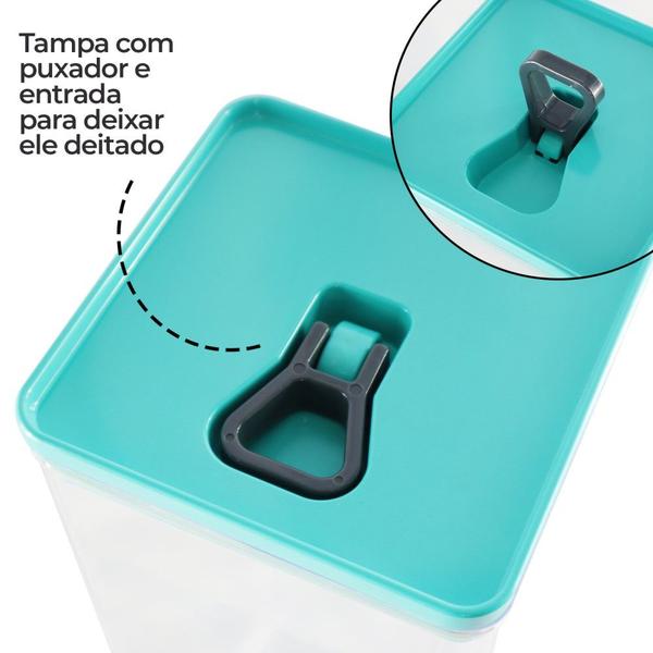 Imagem de Kit Organizador Hermético Dubai  5 Litros Transparente Tampa Verde Tiffany