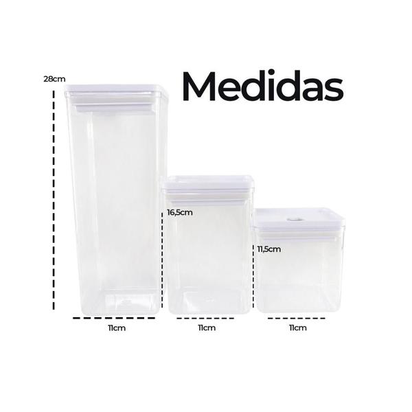 Imagem de Kit Organizador Hermético Dubai 5L Conjunto De 3 Potes para Mantimentos Herméticos Com Tampas Kit