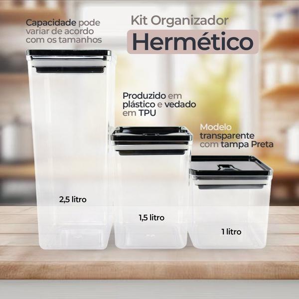 Kit Organizador Hermético Dubai Preto 5 Litros - Unitermi Imagem de Kit Organizador Hermético Dubai Preto 5 Litros
