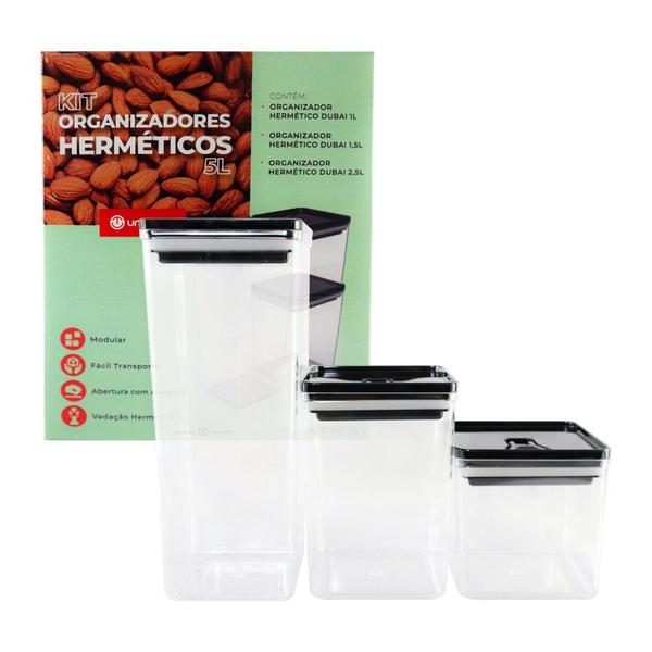 Kit Organizador Hermético Dubai Preto 5 Litros - Unitermi Imagem de Kit Organizador Hermético Dubai Preto 5 Litros