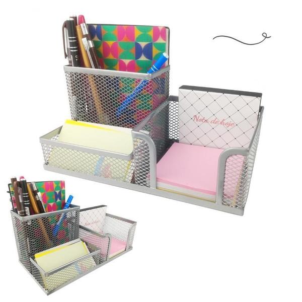 Imagem de Kit Organizador Mesa Para Escritório Com 3 Partições Prata