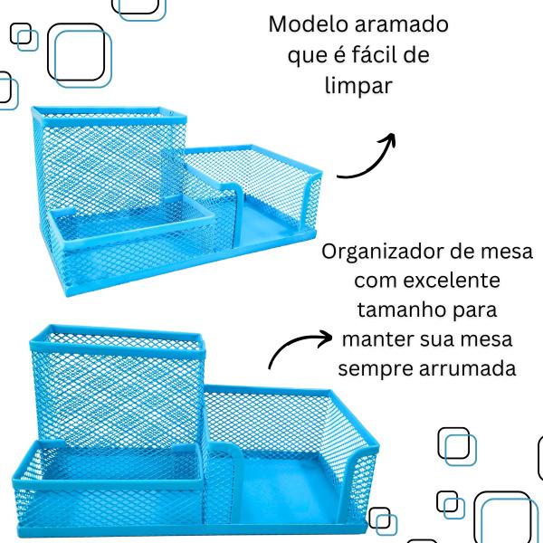 Imagem de Kit Organizador Para Escritório Com 3 Partes Azul