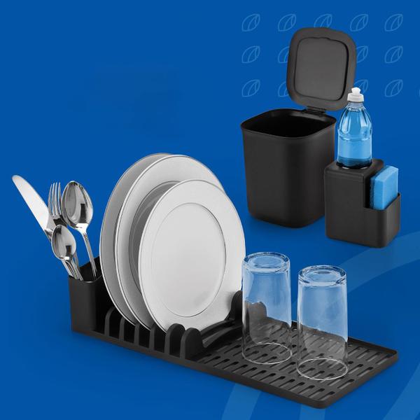 Imagem de Kit Organizador Pia Escorredor Slim Lixeira 2,5l Porta Detergente Acessórios Cozinha Área Gourmet