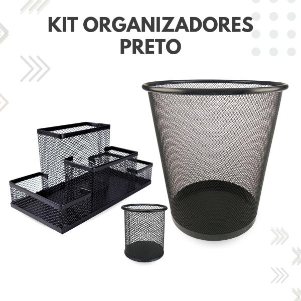 Imagem de Kit Organizador, Porta Caneta e Lixeira Preto Escritório