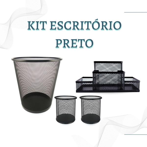 Imagem de Kit Organizador, Porta Caneta e Lixeira Preto Escritório