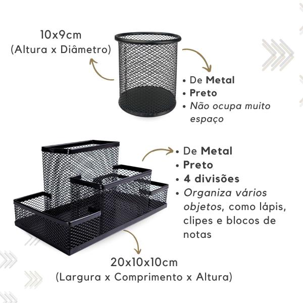 Imagem de Kit Organizador, Porta Caneta e Lixeira Preto Escritório