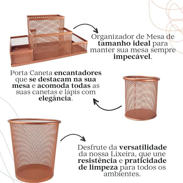 Imagem de Kit Organizador, Porta Caneta e Lixeira Rose Gold Escritório