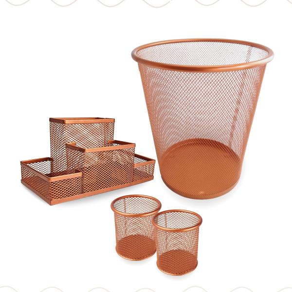 Imagem de Kit Organizador, Porta Caneta e Lixeira Rose Gold Escritório