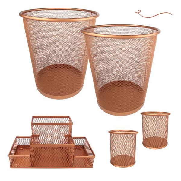 Imagem de Kit Organizador, Porta Caneta e Lixeira Rose Gold Escritório