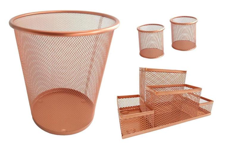 Imagem de Kit Organizador, Porta Caneta E Lixeira Rose Gold Escritório