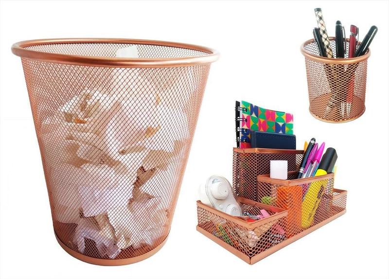 Imagem de Kit Organizador, Porta Caneta E Lixeira Rose Gold Escritório