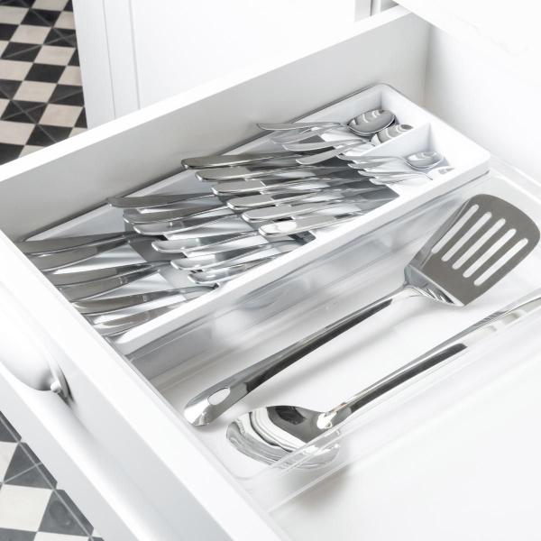 Imagem de Kit Organizador Utensilios Facas E Talheres Clear Branco Ou