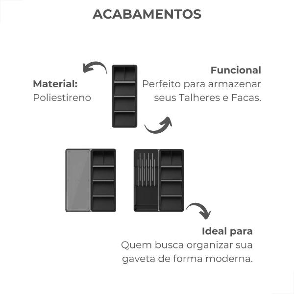 Imagem de Kit organizador utensilios facas e talheres clear preto ou