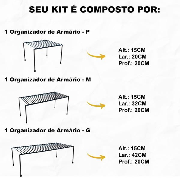 Imagem de Kit Organizadores de Armário Elegance DiCarlo Casa Cozinha Lavanderia Prateleira