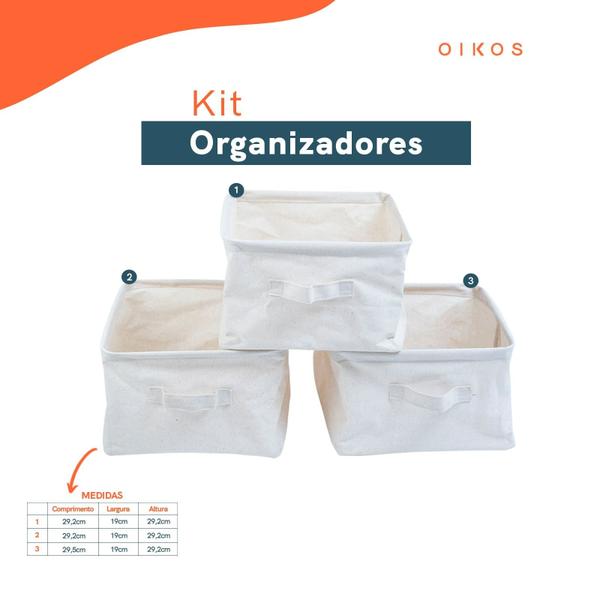 Imagem de Kit organizadores dobráveis de linho off white 3 pçs - Oikos