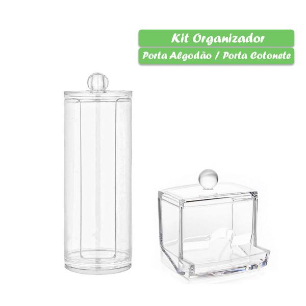 Imagem de Kit Organizadores Porta Cotonete Discos Algodão Acrílico Tampa Decorativo Banheiro Penteadeira