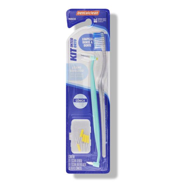 Imagem de Kit Ortodôntico 1 Escova De Dente + 1 Escova Interdental + 6 Refis Cônicos Dentalclean