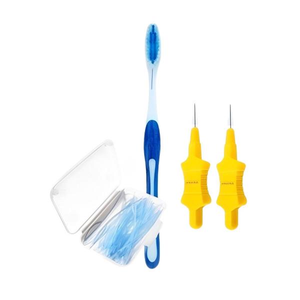 Imagem de Kit Ortodôntico Escova De Dente Caixa De Passa Fio E 2 Interdentais Cônicas Dentalclean