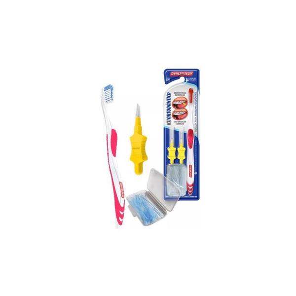 Imagem de Kit Ortodôntico Escova dental Passa fio Escova Interdental mais 01 gel dental sensitive dentalclean