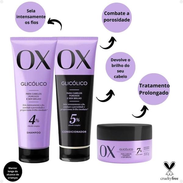 Imagem de Kit Ox Glicólico: Shampoo, Condicionador E Máscara 240Ml