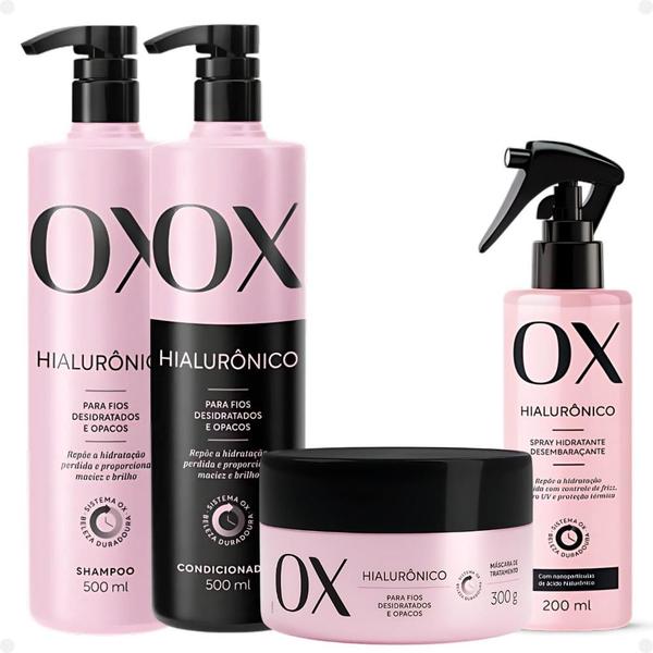 Imagem de Kit Ox Hialurônico: Shampoo, Condicionador, Máscara e Spray