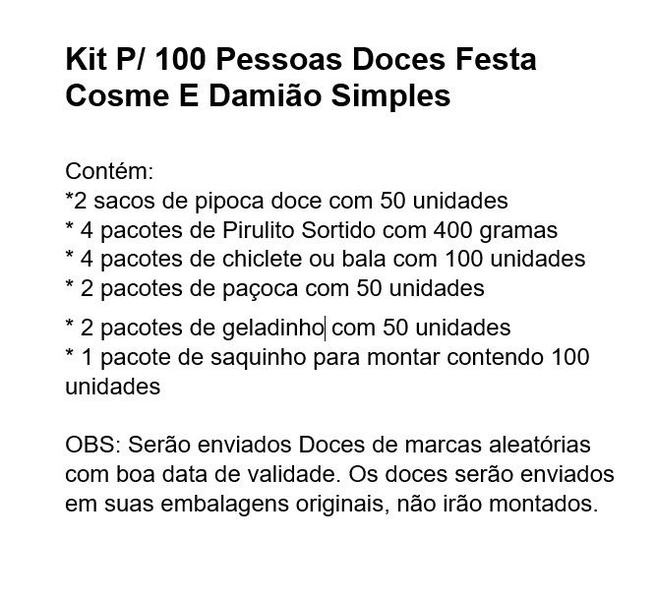 Imagem de Kit p/ 100 pessoas Doces Cosme e Damião Simples  + sacos