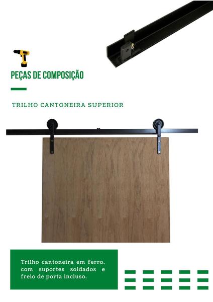 Imagem de Kit p/ Porta Celeiro 2 Roldanas Aparente - Cantoneira 1,10 M - Preto - Al-Fer - KTC-4003