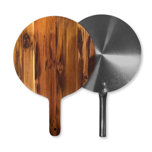Kit Pá Para Pizza 35Cm Em Madeira Teca + Pá Em Alumínio 35Cm Com Cabo Curto - Brasa Store Imagem de Kit Pá Para Pizza 35Cm Em Madeira Teca + Pá Em Alumínio 35Cm Com Cabo Curto
